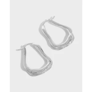 RENSINO Geometric Irregular 925 Sterling Silver Wave Shape Hoop Earrings