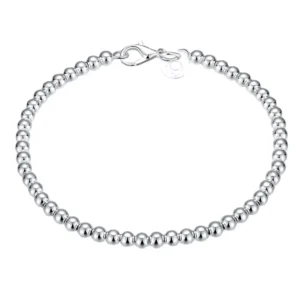 RENSINO Geometric Silver Color 4MM Beads Chain Women Elegant Bracelet