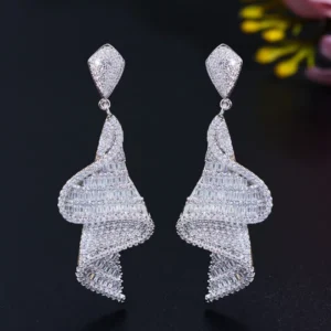 RENSINO Geometric Spiral Earrings S925 Silver Zircon Princess Cut Micro Setting Stud Earrings