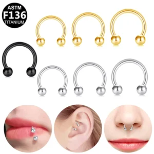 RENSINO Getta 16G Titanium Horseshoe Ring ASTM F136 Silver Helix Piercing Body Jewelry with Gold Plating Zircon External Thread Piercing