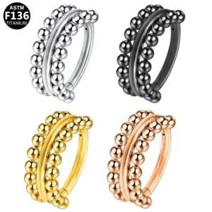 RENSINO Getta ASTM F136 Double Row Titanium Alloy Seamless Ring Nose Stud Nasal Septum Earrings 8mm Length Moon Shape Unisex Jewelry