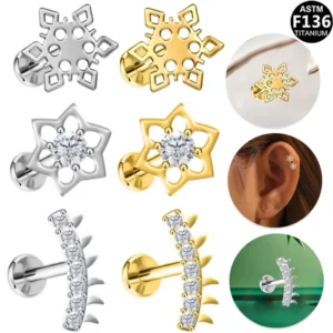 RENSINO Getta Hot Sell ASTM F136 Titanium Threadless Labret Body Jewelry Piercing Push in for Children Zircon Stone Wedding for Friends