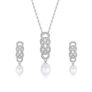RENSINO Gifts to Mom Freshwater Pearl Set S925 Silver Pearl Stud Earrings Pearl Necklace Jewelry Set