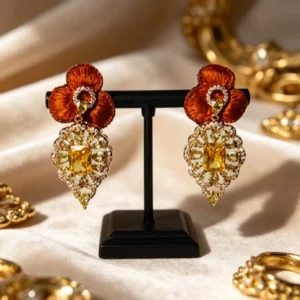 RENSINO Ginkgo Leaf Drop Earrings Miao Embroidery Natural Stone Women’s Ethnic Jewelry