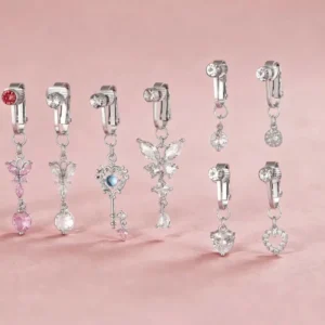 RENSINO Girl Navel Nail Copper Inset Zircon Stainless Steel Navel Clip Jewelry