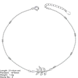 RENSINO Girls Summer New Trends 925 Sterling Silver Zirconias Designs Leaf Leaves Anklets for Women Non Tarnish