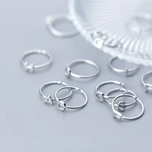 RENSINO Go Party 925 Sterling Silver Jewelry Simple Initial Alphabet 26 A Z Letters Ring Open Adjustable Knuckle Finger Rings Women