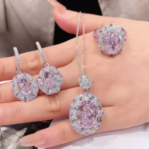 RENSINO Goddess Fan Design Punk Style Cherry Blossom Pink Artificial Diamond Jewelry Set Alloy Silver Plated Gold Pendant Eardrop