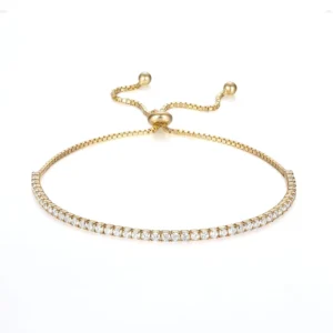 RENSINO Gold Adjustable Tennis Bracelet Stretch Diamond 18K Gold Plated Sterling Silver 925 Tennis Bracelet