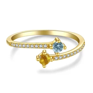 RENSINO Gold Adjusted Simple 925 Sterling Silver Cz Ring for Girls