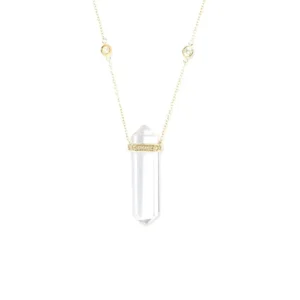 RENSINO Gold Natural Quartz Gemstone Double Point White Crystal Charm Necklace