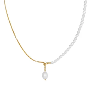 RENSINO Gold Plated 925 Sterling Silver Freshwater Pearl Necklace