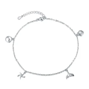 RENSINO Gold Plated 925 Sterling Silver Wave Starfish Whale Shell Ocean Boho Anklets Gift