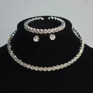 RENSINO Gold Plated Crystal Rhinestone Bridal Jewelry Set with Necklace Earrings for Wedding Engagement Party Vintage Style