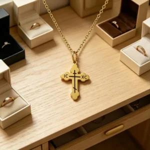 RENSINO Gold Plated Eastern Orthodox Cross Necklace Hypoallergenic Jewelry Religious Pendant Necklace for Daily Wear
