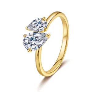 RENSINO Gold Plated Marquise Cut Moissanite Ring 925 Sterling Silver Engagement Ring Wedding Band for Women Classic Style