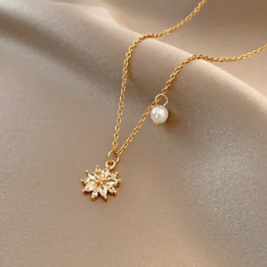 RENSINO Gold Plated Stainless Steel Butterfly Star Moon Heart Bow Pendant Necklace Simple Zircon Pearl Necklace for Women Jewelry