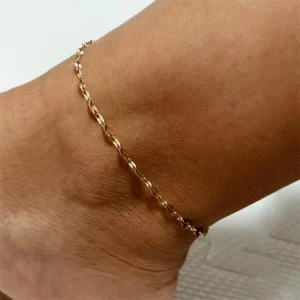 RENSINO Gold Plated Stainless Steel Lip Chain Jewelry Chunky Anklets Chain for Women Stainless Steel