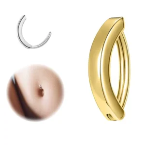 RENSINO Gold Plated Stainless Steel Simple Fashion Navel Button Piercing New Design Belly Ring for Women for Wedding or Engagement