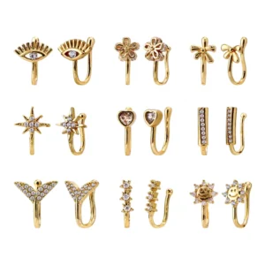 RENSINO Gold Plated Stainless Steel Zircon Stone Nose Ring Stud Body Jewelry for Unisex