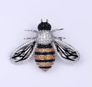 RENSINO Gold Plated Sterling Silver 925 Sapphire Sparkling Cute Bumblebee Enamel Pin Bee Women Brooches Engagement Party Fashion Fine