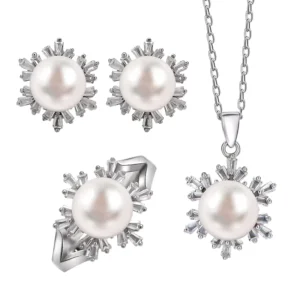RENSINO Gold Plated Women Accessories Sets Jewelry Pearl Necklaces Earrings Rings 925 Sterling Silver Wedding Jewelry Sets