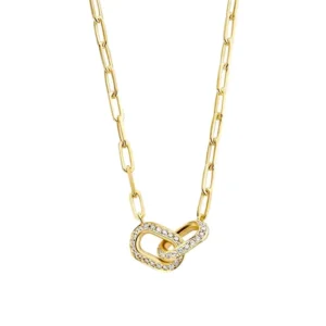 RENSINO Gold Plated Women Charm Micro Pave 5A CZ Chunky Paper Clip Link Chain Necklace