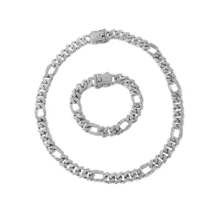 RENSINO Gold Silver Color Plated Alloy and Full Rhinestone Iced Out 12mm Width Hip Hop Three Short One Long Cuban Link Chain Necklace