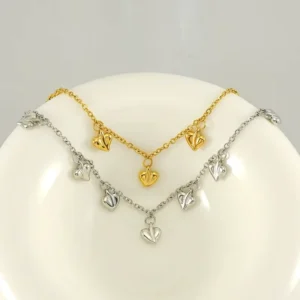 RENSINO Gold & Silver Heart Pendant Necklaces Stainless Steel Chain Necklaces for Women Trendy Love Heart Charm Jewelry
