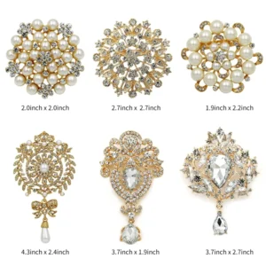 RENSINO Gold Silver Jewelry Metal Brooches Rhinestone Flower Brooch Pins for Clothes Pearl for Women Zinc Alloy