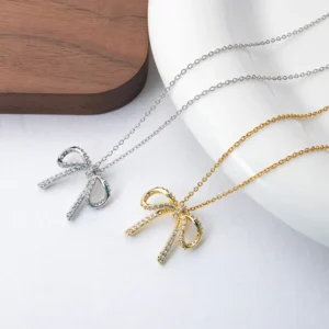 RENSINO Gold Silver Pendant Bow Necklace 18k Stainless Steel Fine Chain Elegant Jewelry for Women