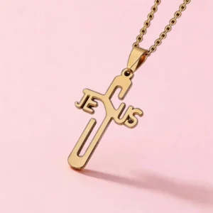 RENSINO Gold Silver Plated Unisex Religious Jesus Cross Necklace Stainless Steel Pendant Jesus Cross Jewelry
