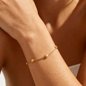 RENSINO Gold Stainless Steel 3D Heart Charm Dainty Chain Bracelet Minimalist Fashion Jewelry for Women Daily Accessories