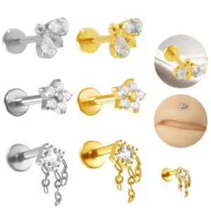 RENSINO Gold Titanium Rings Sexy Lip Rings Zircon Simple Internally Threaded Wedding Gift Jewelry