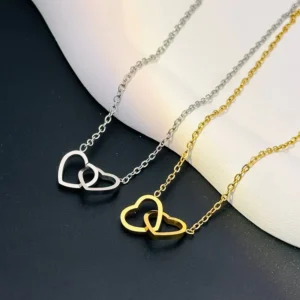 RENSINO Gold and Silver Plated Choker Heart-Shaped Titanium Steel Collarbone Necklace