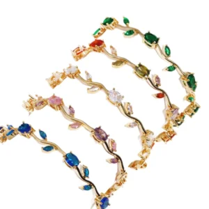 RENSINO Golden Plated Flower Zirconia Bracelet Women’s Necklace Anniversary Gift Brass Zirconia Design