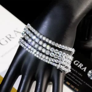 RENSINO Goldleaf Hip Hop Style D Color VVS Moissanite Tennis Bracelet 3-5mm Gold Plated 925 Sterling Silver Gift Men Party