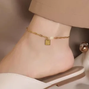 RENSINO Good Luck Square Pendant Anklet Gold Filled Stainless Steel