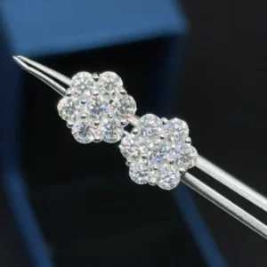 RENSINO Gra Certificate Flower Cluster Moissanite Earrings 925 Sterling Silver Moissanite Stud Earrings for Men and Women