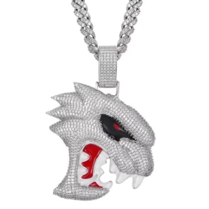 RENSINO Gra Certificate Iced Out VVS Moissanite Cartoon Pendant Custom Sterling Silver 925 Enamel Wolf Head Pendant