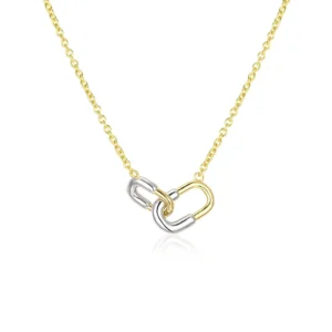 RENSINO Grace Jewel New Arrival 14k 18k Gold Plated 925 Sterling Silver Fashion U Hoop Link Pendant Two Tone Necklace