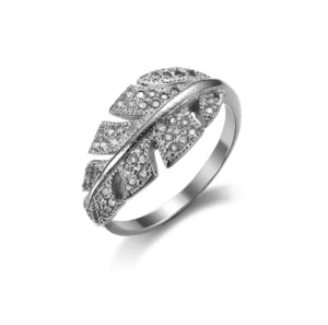 RENSINO Graceful Leaf Branch Rings woman wedding ring Shiny zircon Paved Olive Leaf silver jewelry for girls