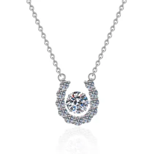 RENSINO XL183 Moissanite Diamond Jewelry 925 Sterling Silver Horseshoe Moissanite Pendant Necklace for Women