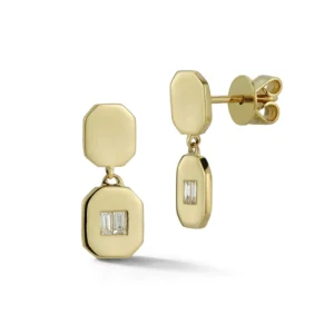 RENSINO Great Fashion Jewelry for Women 18k Gold Plated 925 Silver Pearl Double Baguette Drop Stud Earrings