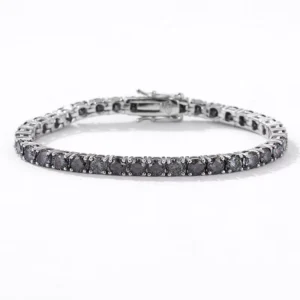 RENSINO Grey Moissanite Tennis Bracelet 0.3 1ct Rhodium Plated 925 Silver Hiphop Style Geometric Claw Setting Women’s