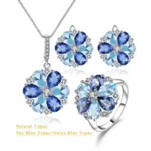 RENSINO H009 Abiding Unique Design Flowers Cluster Mix Topaz 925 Sterling Sliver Fashion Designs Women Gemstone Jewelry Set