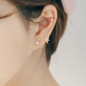 RENSINO HB152 New Hot Fashion 925 Sterling Silver Crystal Flower Earrings for Women Fashion Statement Jewelry Korean Earring