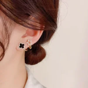 RENSINO HELE 13236 Platinum Plated 925 Sterling Silver Classic Brilliant Cut Four Leaf Clover Moissanite GRA Certified Claw Earrings