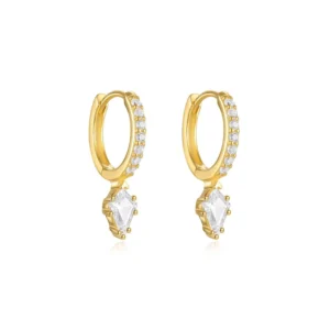 RENSINO HGC 316L Gold Color Women’s Style Ear Hoop Rhombus Cz Trending Fashion Jewelry