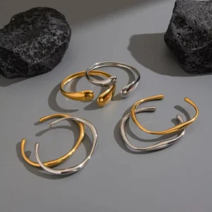 RENSINO HL Exquisite Handmade Polished Irregular Light Luxury Stainless Steel PVD Plated C Shaped Open Bracelet